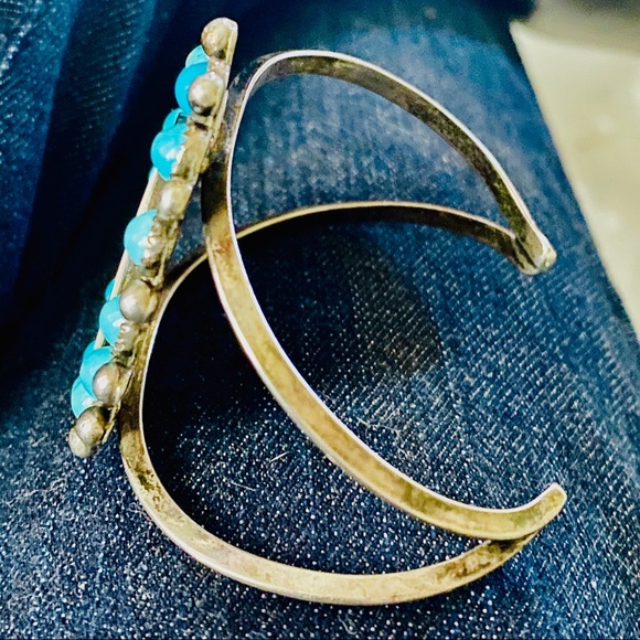 2XHP💕Vintage Navajo MOP Turquoise Inlay .925 Cuff - Picture 5 of 7